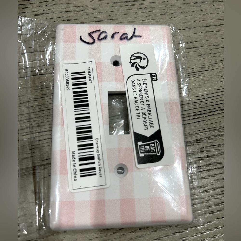 Pink gingham light switch cover